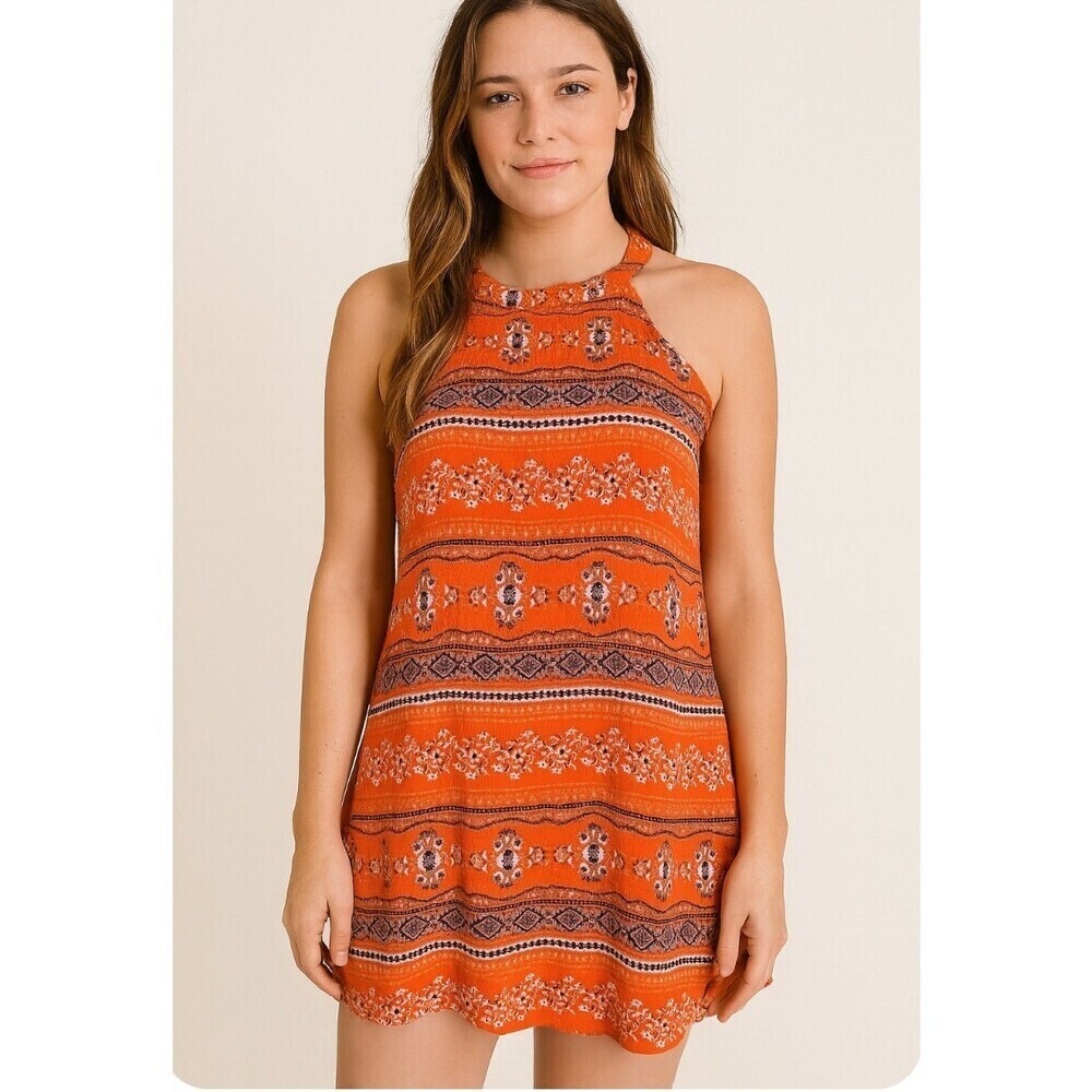 Altar'd State dress halter top mini orange Aztek print BOHO western SZ SM